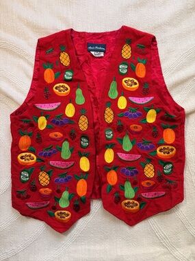 Bright Red Medium Embroidered Fruit Vest